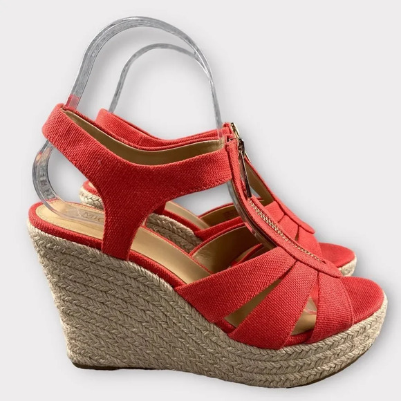 MICHAEL Michael Kors Shoes - Michael kors berkley Espadrille Wedge‎ Canvas Slingback Womens Sandal Orange Zip